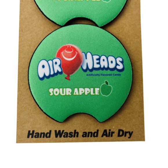 Car Coasters Air Heads Sour Apple Candy Snack Junk Food Set of 2 Neoprene Absorb - Picture 8 of 9